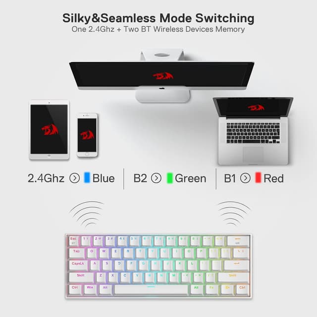 Detalle de Redragon K530 Pro Draconic : clavier mécanique 60% tri-connexion Bluetooth/2,4 GHz filaire, US ANSI QWERTY