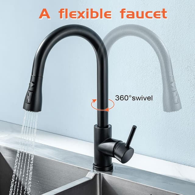 Thumbnail 3 de HASVREOG Kitchen Pull-Down Faucet Matte Black