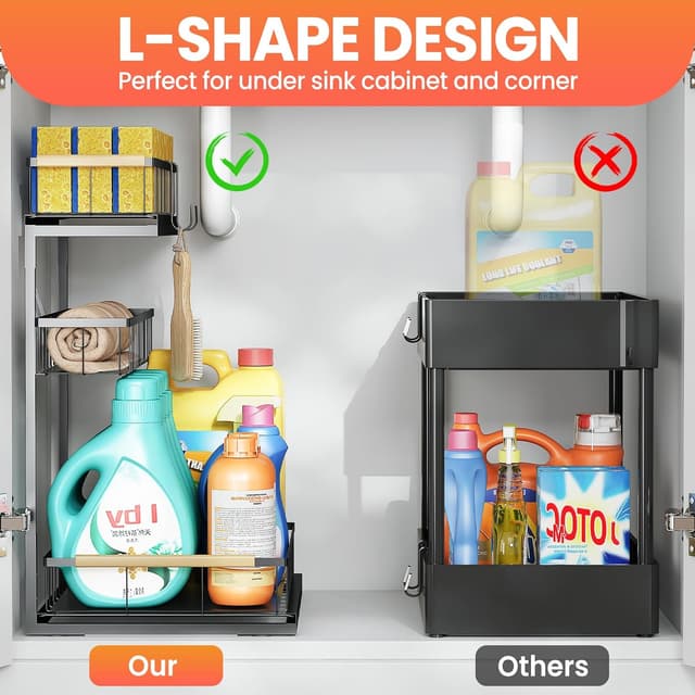 Detalle 2 de Aekenr 3-Tier Under Sink Organizer & Pull-Out Storage (2-Pack) for Kitchen & Bathroom Cabinets