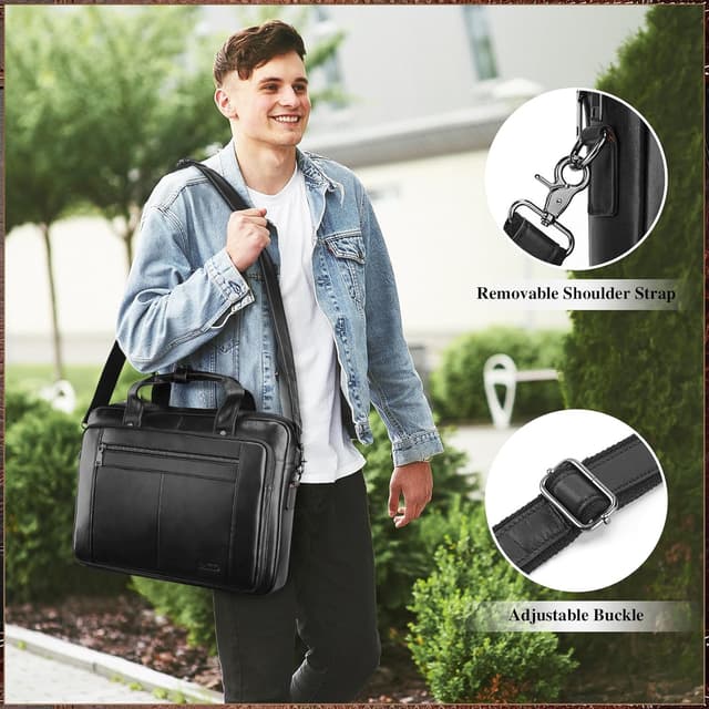 Thumbnail 6 de BAIGIO Sacoche ordinateur 15,6 pouces Cuir Noir