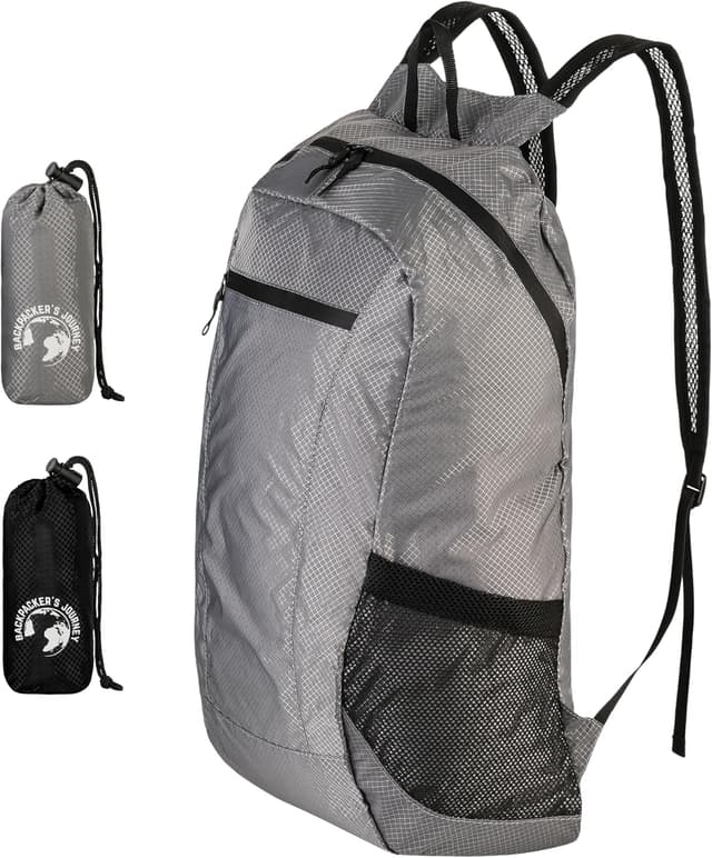 Detalle de Faltbarer Ultraleicht-Rucksack von Backpacker’s Journey (90 g) – kompakt für Tagesausflüge & Reisen