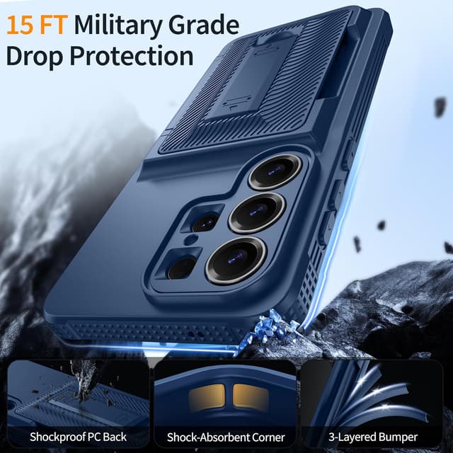 Detalle de Oterkin Rugged Wallet Case for Samsung S26 Ultra (Blue) with RFID card holder and adjustable kickstand