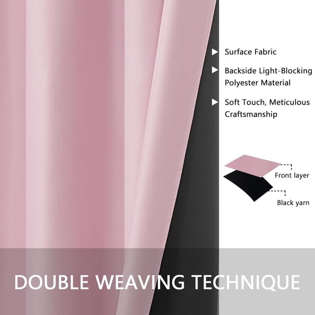 Detalle de MRTREES Blickdichter Blackout-Vorhang mit Ösen für Kinderzimmer (Rosa), 2er-Set, 140×160 cm