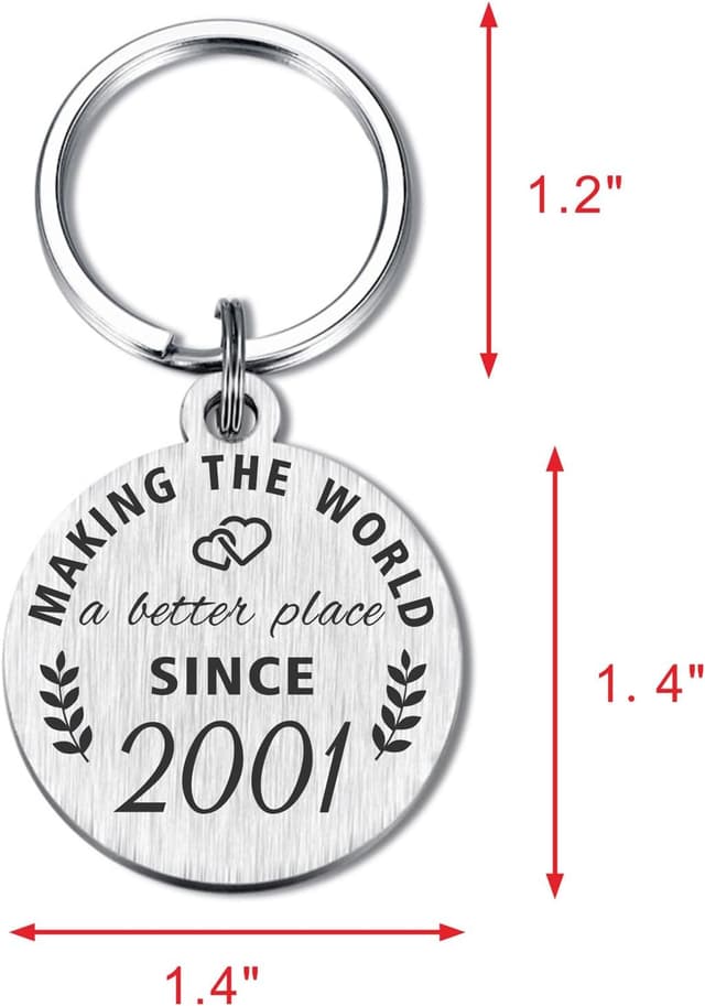 Detalle 2 de ABBNT 25th Birthday Keychain (Born in 2001) Stainless Steel Laser Engraved Keepsake for Her or Him