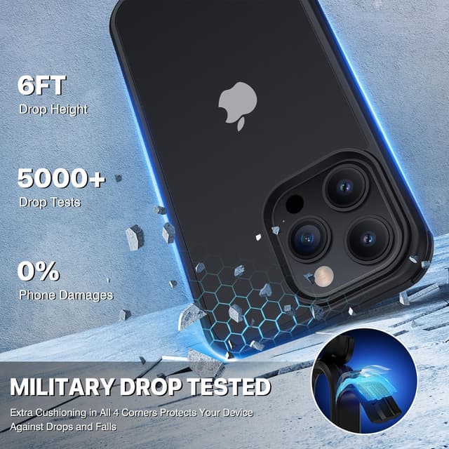 Detalle 2 de CENHUFO iPhone 15 Pro case with built-in 9H glass screen protector and camera lens protection (black)