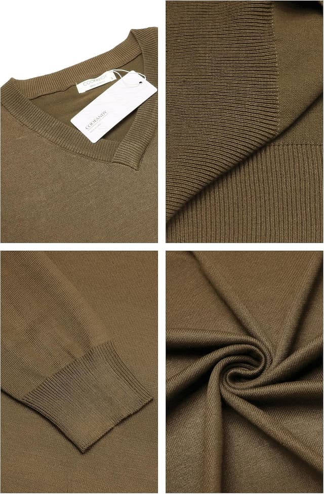 Detalle 2 de COOFANDY pull homme col V en tricot, regular fit business casual