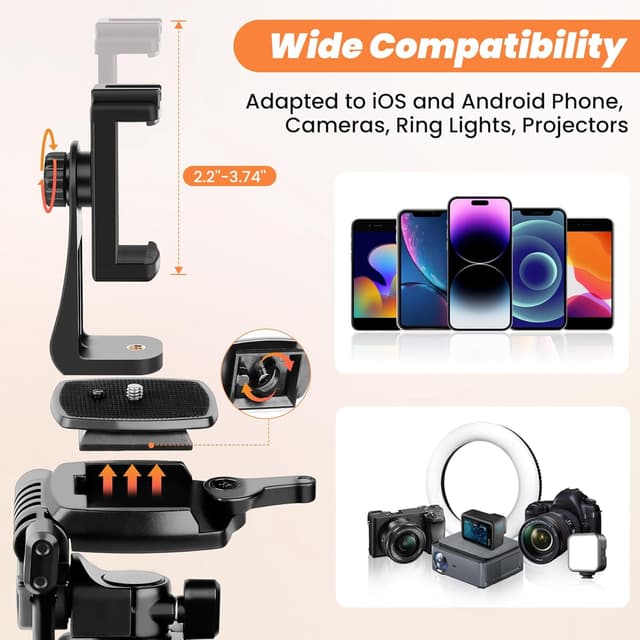 Detalle 2 de Nineigh Kamera-Handy-Stativ 190 cm mit 3-Wege-Kopf und Fernauslöser