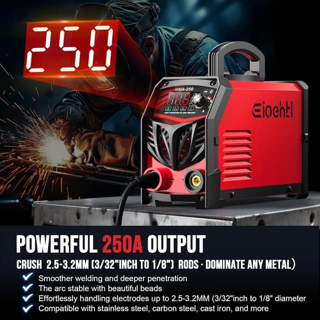 Detalle de Eioehtl 250Amp Dual Voltage Stick Welder (110V/220V) with LED ARC Display, IGBT Inverter Kit