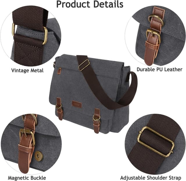 Detalle de S-ZONE Uomo Borsa a Tracolla per Laptop fino a 15,6" in tela vintage