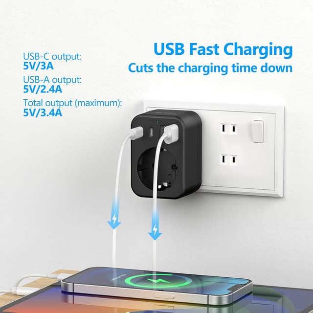 Detalle de JSVER Adaptateur voyage Japon USB 5 entrées