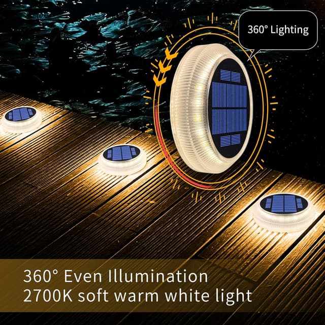 Detalle de YiLaie Solar Decking Lights (Solar Step Ground Lights) – 4 Pack, IP68 Waterproof, Warm White