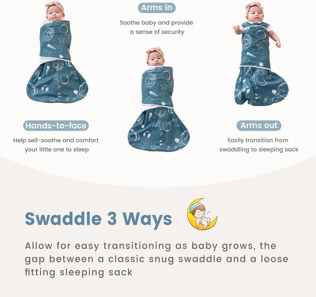 Detalle de ZIGJOY Newborn Sleeping Bag 1.0 TOG (2-pack) in Space & Blue, 100% cotton swaddle wrap 0-6 months