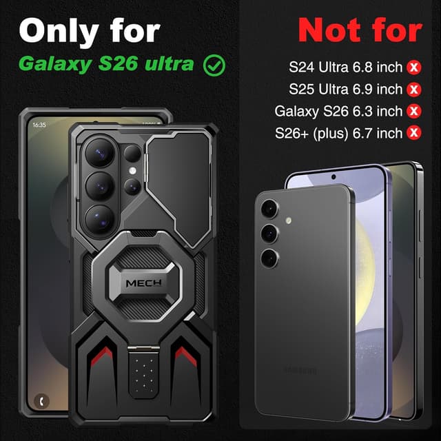 Thumbnail 1 de TONGATE for Samsung Galaxy S26 Ultra Case with Magnetic Stand, MagSafe Compatibility, Camera Cover & Ring Holder (Black)