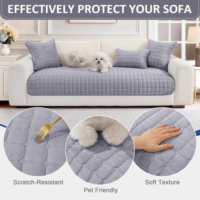 Thumbnail 6 de Ystyle copridivano in pile morbido antiscivolo grigio chiaro 90x160 cm