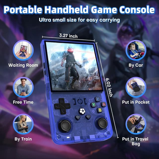 Detalle de Retro Handheld Game Console R36MAX mit 4,0" IPS-HD-Display, 4.000-mAh-Akku und vorinstallierten Spielen (blau)