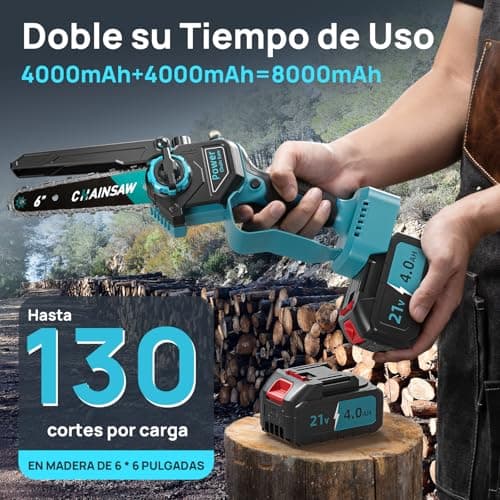 Detalle de VIWKO Mini Motosierra a Batería 6 Pulgadas 1000W sin Escobillas con 2 Baterías 8000 mAh y Depósito de Aceite