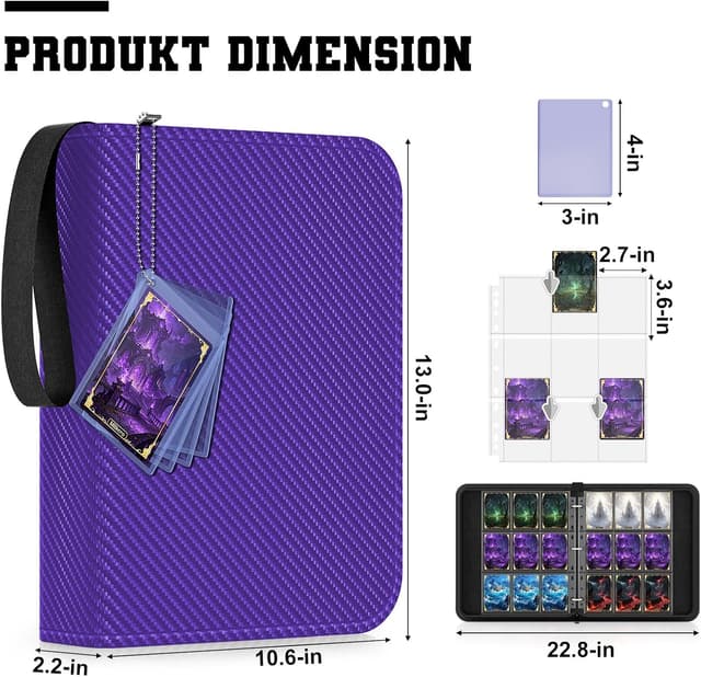 Detalle de Mlikero Sammelalbum Sammelkarten für 720 Karten (9 Taschen) – lila Sammelmappe für MTG & Fußballkarten