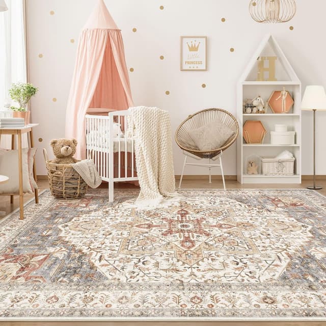 Detalle de Tortania Area Rug Living Room Rugs 9x12 Washable Boho Vintage Oriental Distressed (Orange Multi)