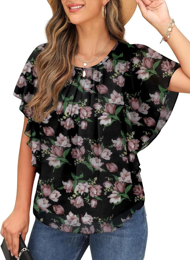 Detalle de QIXING Chiffon Bluse kurzarm für Damen