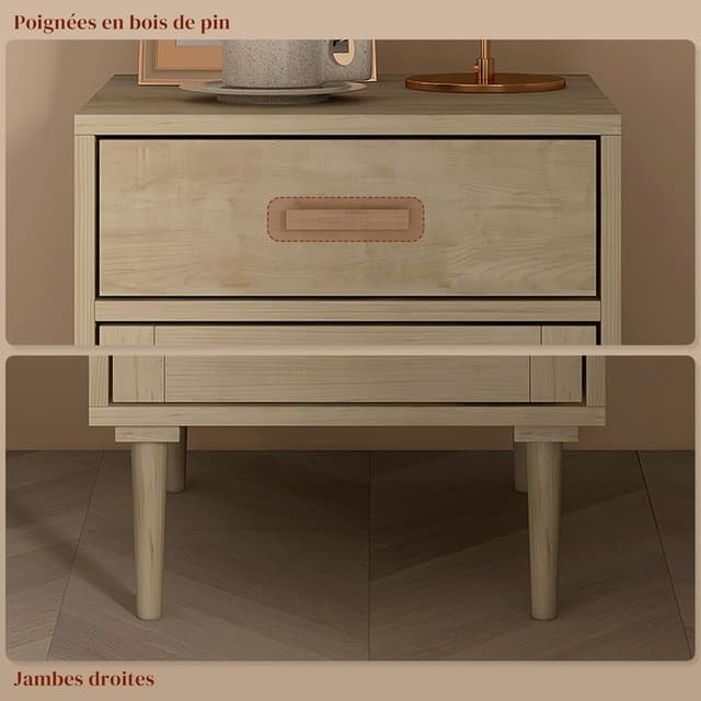 Thumbnail 6 de HOMCOM Table de chevet bohème naturelle avec placard, étagère réglable et tiroir – 40 x 40 x 68,5 cm