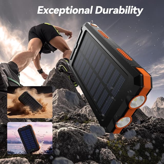 Detalle 2 de Vikeri Solar Power Bank 26800mAh with USB-C fast charging, solar panel, torch & compass (Dark Orange)