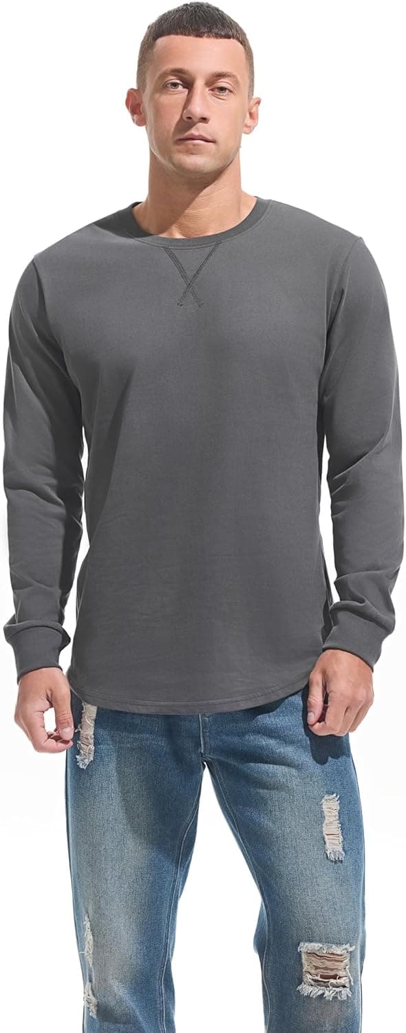 Detalle de VEIISAR Herren Rundhals-Longline-T-Shirt aus 100 % Baumwolle (Heavy Duty), dick & preshrunk