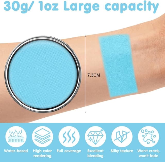 Detalle de AOOWU Pittura per viso e corpo blu lago, 30 g: body paint lavabile per Halloween, Carnevale e travestimenti