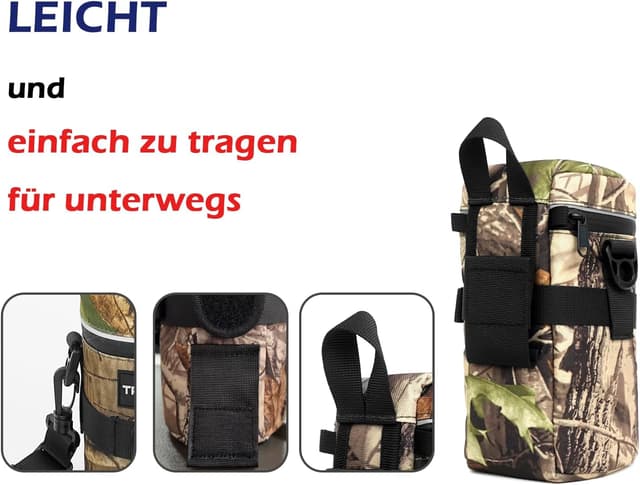 Detalle de XAMOREST Kamera-Objektivtasche XL aus Nylon (Blattgrün) – für kompakte Objektive bis ca. 4,13 × 7,28 Zoll