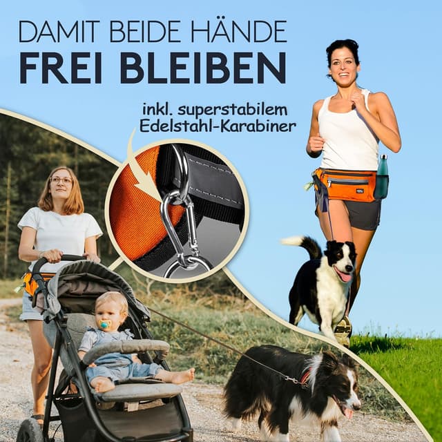 Detalle de PAWZONE Leckerlibeutel für Hunde mit Bauchtasche, reflektierendes Band & Zusatzgurt (Neon Orange)