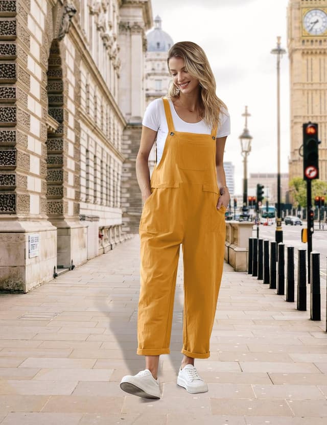 Detalle 2 de YESNO Damen Latzhose Sommer Oversize (Trägerhose) mit Baggy-Fit und Taschen