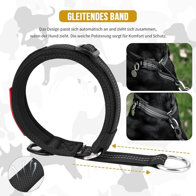 Detalle 2 de OneTigris Zug-Stopp Hundehalsband mit Polsterung, reflektierend – Schwarz XL für mittelgroße bis große Hunde
