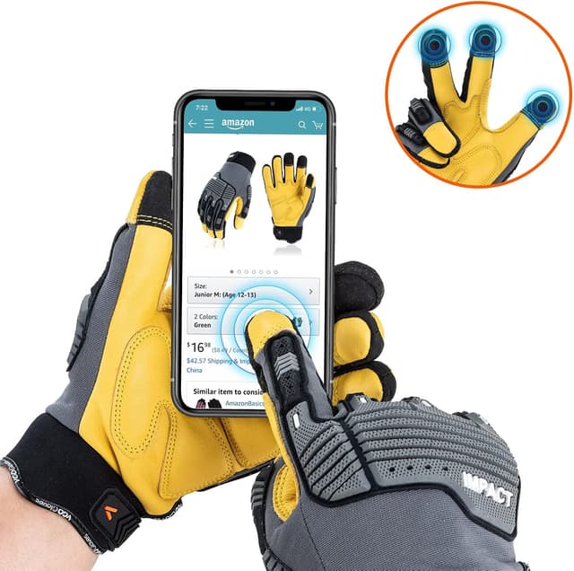 Detalle 2 de Vgo Work Gloves for Men with Touchscreen Palm in Cowhide Leather (Heavy Duty, Anti-Impact) – 1 Pair (L)