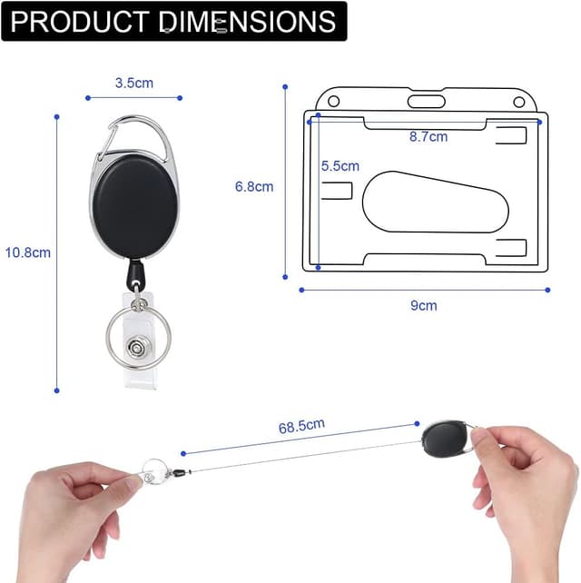 Detalle 2 de Vicloon Porte Badge rétractable – lot de 3 porte-cartes transparent + porte-clés