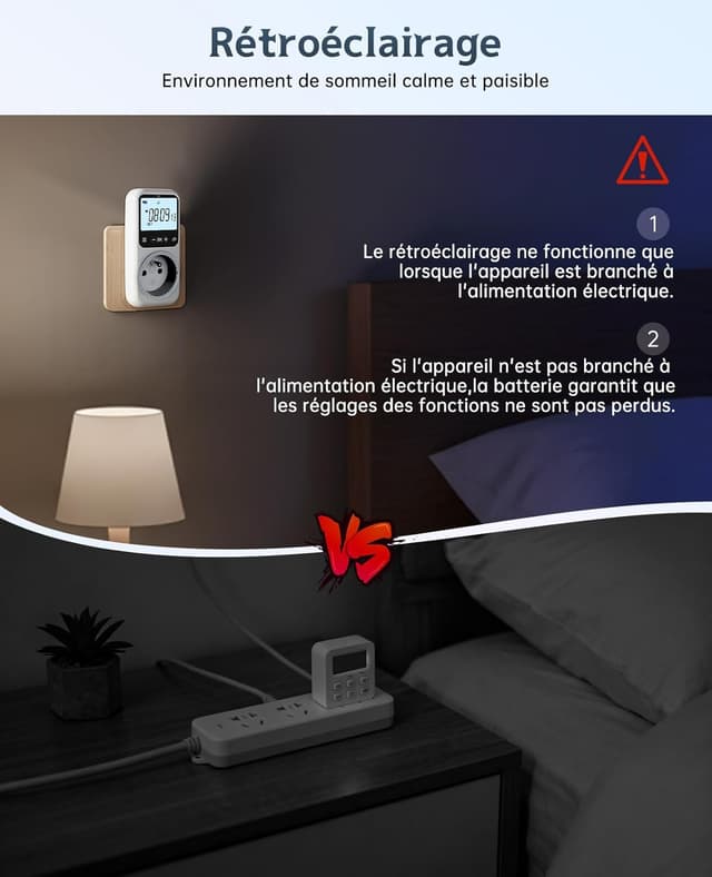 Detalle 1 de Programmateur de prise électrique digital Voniobuy – écran LCD rétroéclairé et 18 programmes à la seconde