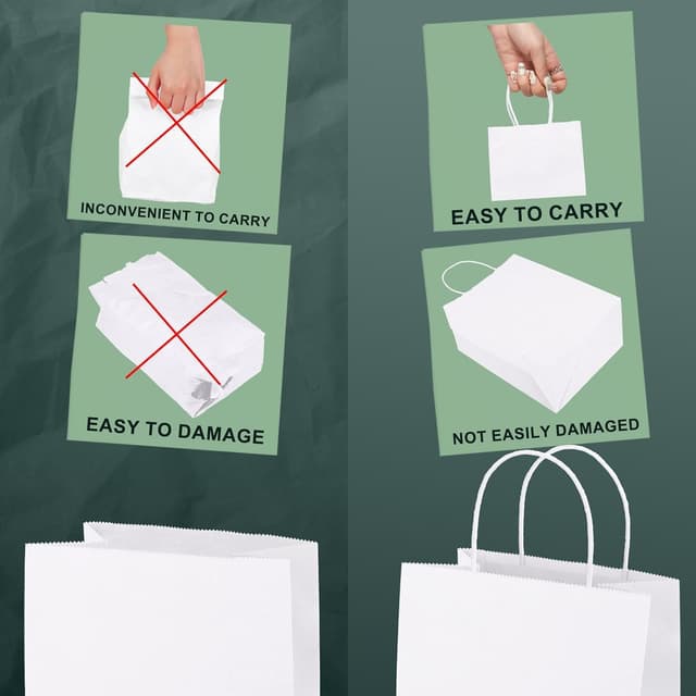 Detalle de Switory White Paper Gift Bags with Handles (100 Pack) – 5.25 x 3.75 x 8in