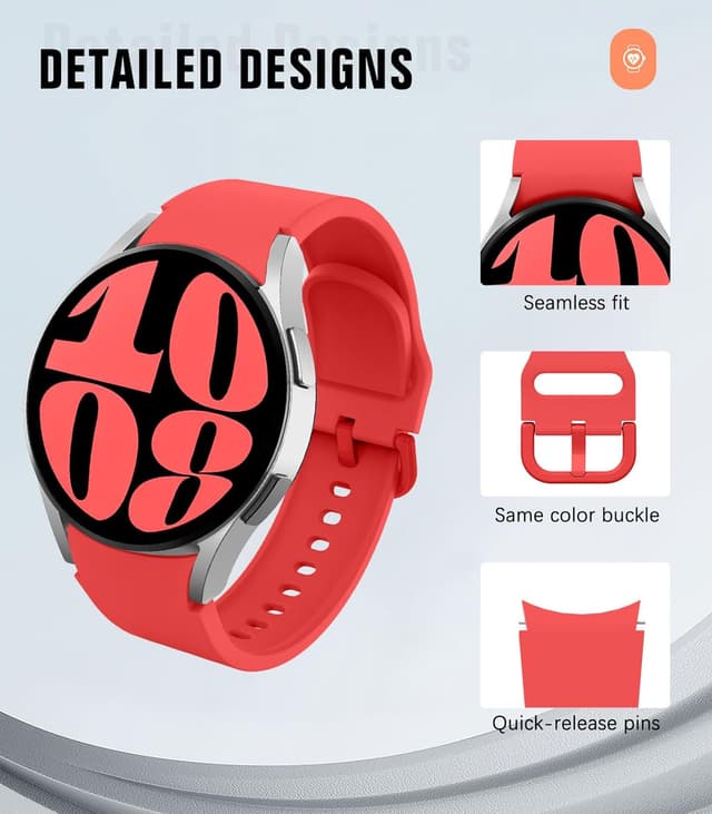 Detalle de MoKo No Gap Silicone Straps for Samsung Galaxy Watch 7/6/5/4 & FE (20mm) – Sport replacement band