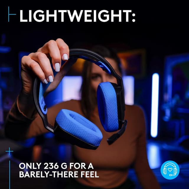 Detalle de Logitech G G535 Lightspeed Wireless Gaming Headset (Black/Blue) with flip-to-mute mic