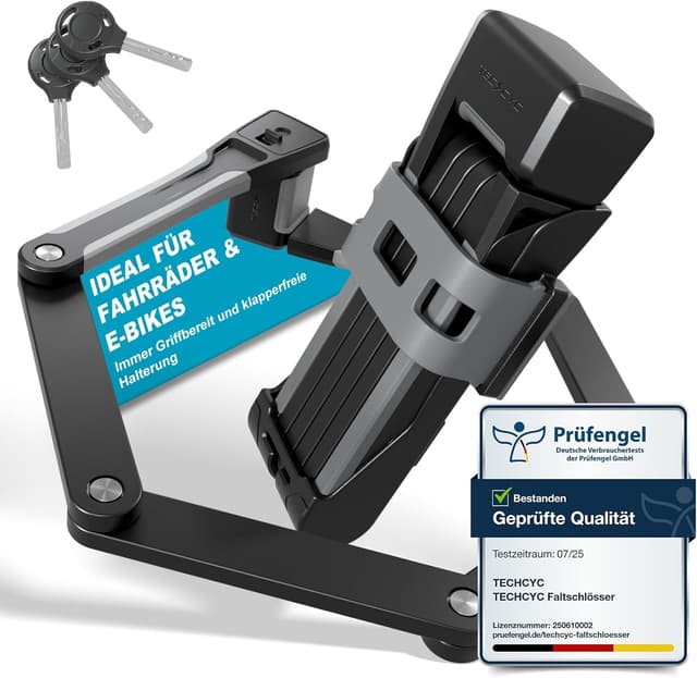 Detalle de TECHCYC Faltschloss 86 cm Fahrradschloss mit 3 Schlüsseln