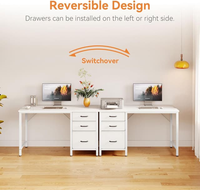 Detalle de Coleshome Computer Desk with Drawers (100×48cm) with Storage & Reversible Small Office Desk