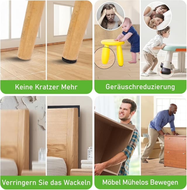 Detalle 1 de Selbstklebende Filzgleiter für Stühle (172 Stück, 19 mm & 25 mm, schwarz) – quadratisch & rund