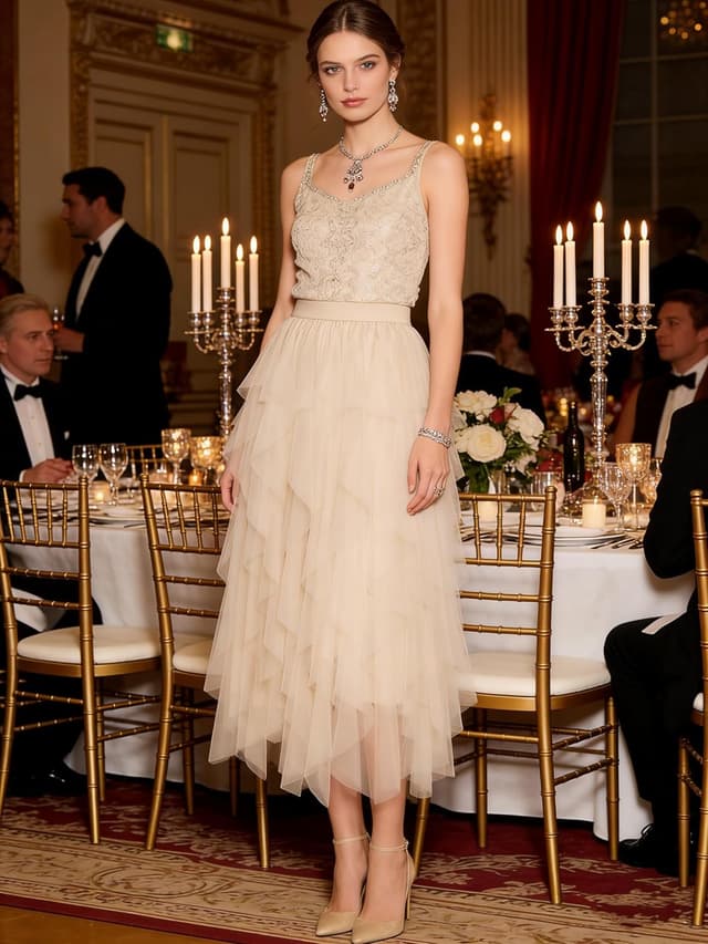 Thumbnail 1 de Girstunm Tüllrock Midi Hoch Tailliert