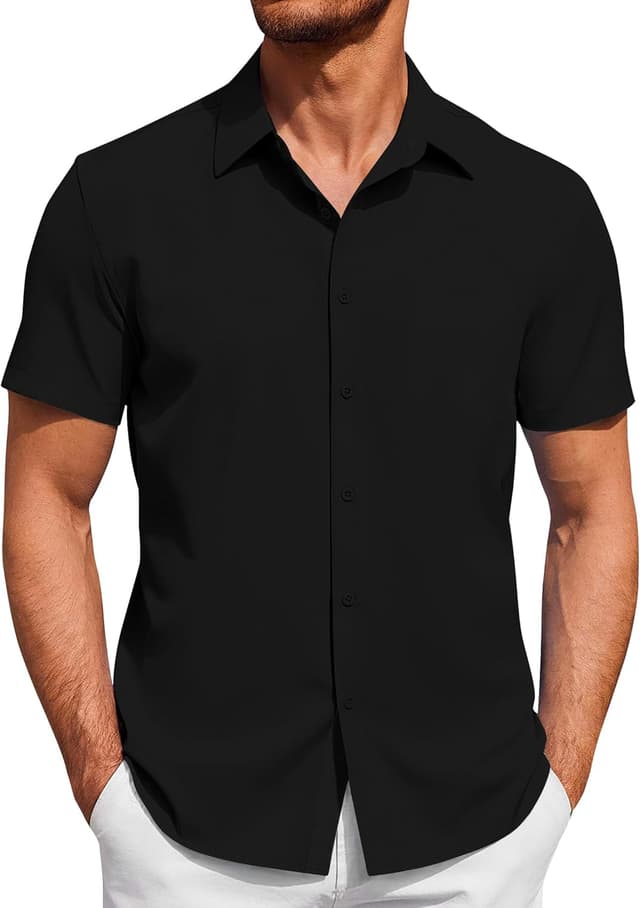 Detalle de J.VER Herren Kurzarm Businesshemd Regular Fit (Button-Down) aus Tencel-Elasthan – Stretch & bügelleicht