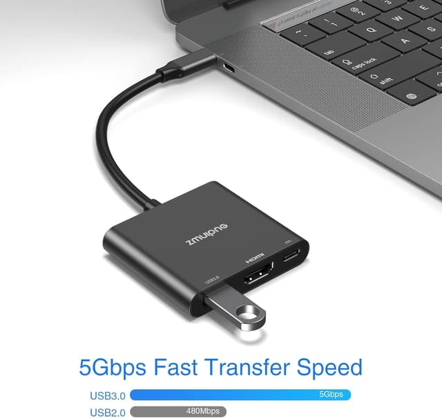 Detalle 2 de Black 3-in-1 USB-C to HDMI Adapter with 4K HDMI, USB 3.0 and 100W PD charging