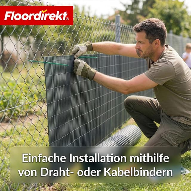 Detalle 2 de Floordirekt PVC Sichtschutzmatte 100 x 300 cm in Grau – Wind- und Sichtschutz für Garten, Balkon & Terrasse