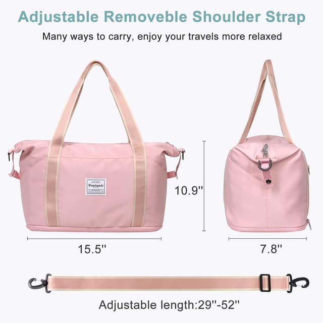 Detalle 2 de DMLuna Travel Duffel Bag Rose Gold – expandable weekender with trolley sleeve and dry/wet pocket