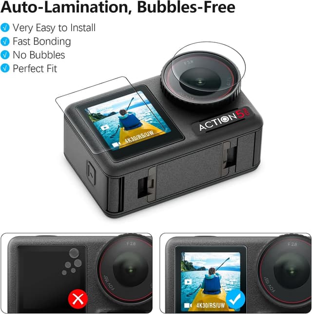 Detalle de AMAZEAR 2er-Set Displayschutzfolie für DJI Osmo Action 5 Pro (inkl. Objektivschutz)