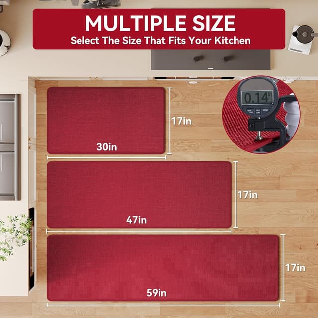 Detalle 2 de YDKGL Kitchen Mats 17x30 Red ๐