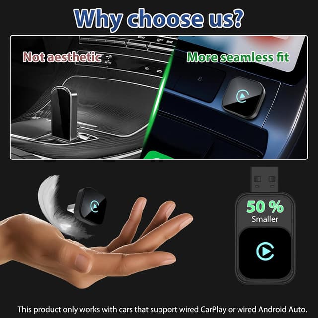 Detalle 2 de Astraon adattatore wireless 2 in 1 per auto CarPlay e Android Auto (mini USB, quadrato) Plug & Play