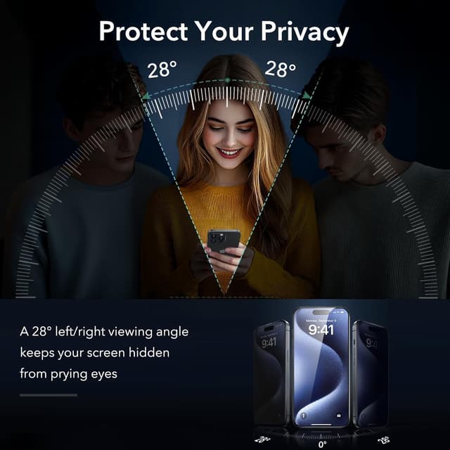 Thumbnail 1 de ESR iPhone 15 Pro Max Privacy Screen Protector (3-pack) with anti-spy tempered glass