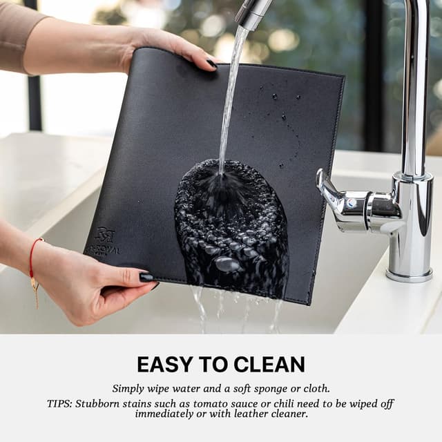 Detalle 2 de Baroyal Faux Leather Placemats Set of 12 (Vinyl, Washable & Wipeable) for Kitchen & Dining Tables in Black